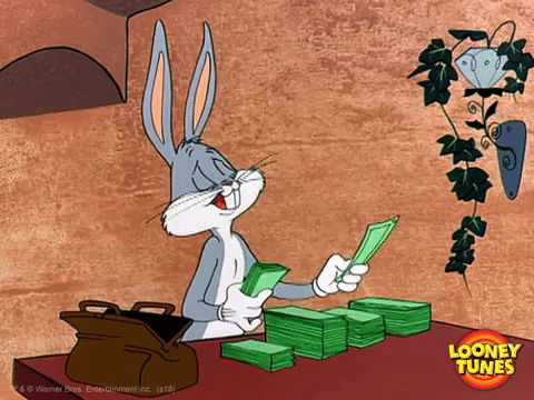 Gif Bugs bunny comptant de l'argent