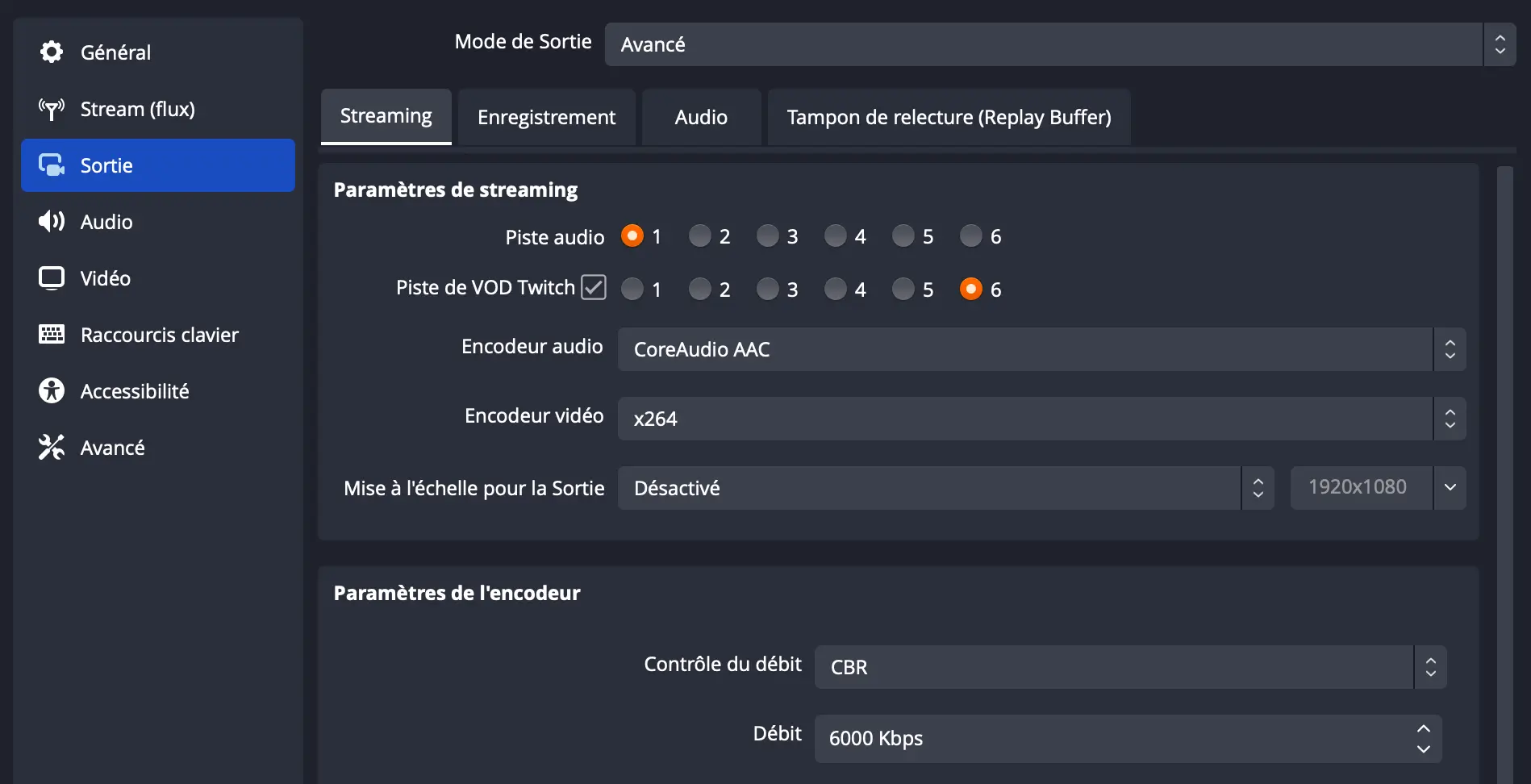 Configuration piste 6 audio OBS