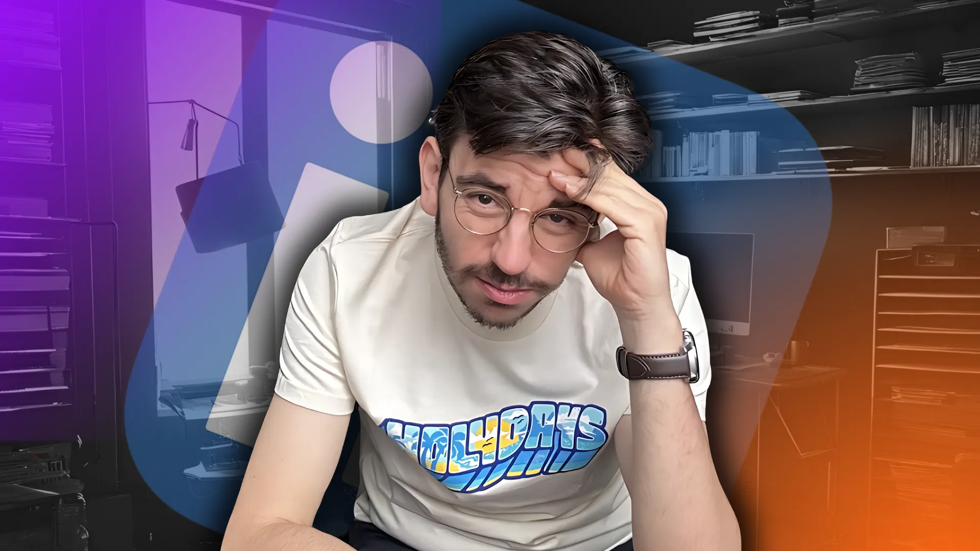 Steven se tenant la tête de la main gauche, avec le logo de linkedIn en fond